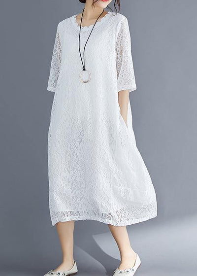 Bohemian Half sleeve o neck cotton Tunics stylish Inspiration white Maxi Dresses Summer - SooLinen