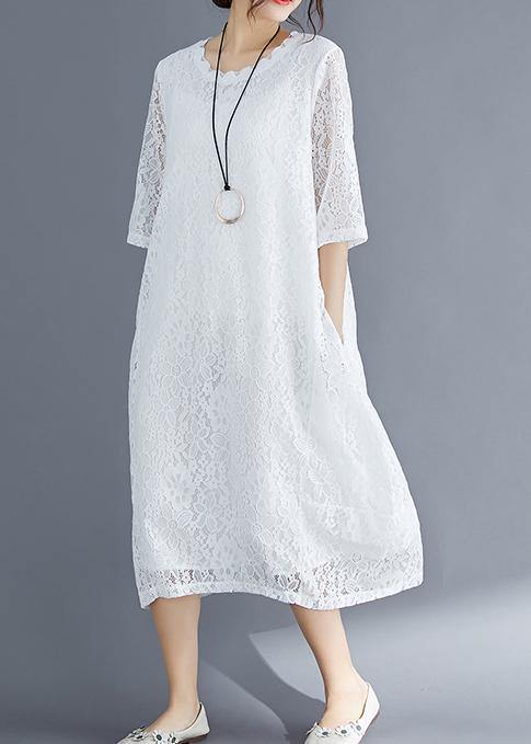 Bohemian Half sleeve o neck cotton Tunics stylish Inspiration white Maxi Dresses Summer - SooLinen