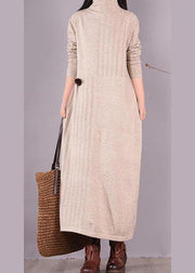 Bohemian High Neck Spring Dresses Wardrobes Beige Dress - SooLinen