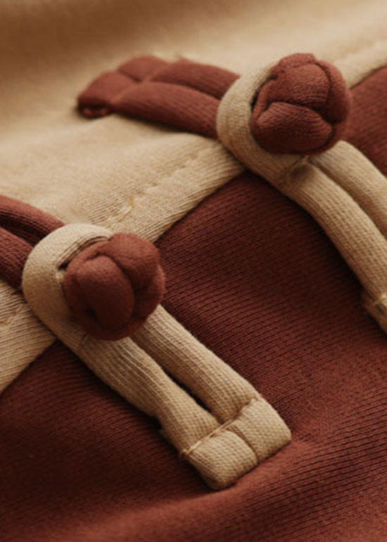 Bohemian Khaki O-Neck Patchwork Cotton Sweatshirts Frühling
