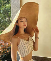 Bohemian Khaki Oversize Brim Solid Knit Beach Floppy Sun Hat