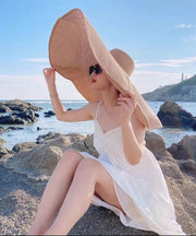 Bohemian Khaki Oversize Brim Solid Knit Beach Floppy Sun Hat