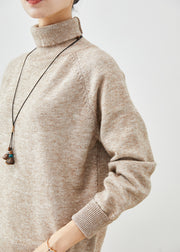 Bohemian Khaki Turtle Neck Silm Fit Knit Short Sweater Winter