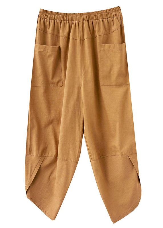 Bohemian Khaki pocket Patchwork Cotton Pants Spring