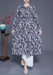 Bohemian Lace Up Patchwork Print Silk A Line Dress Spring