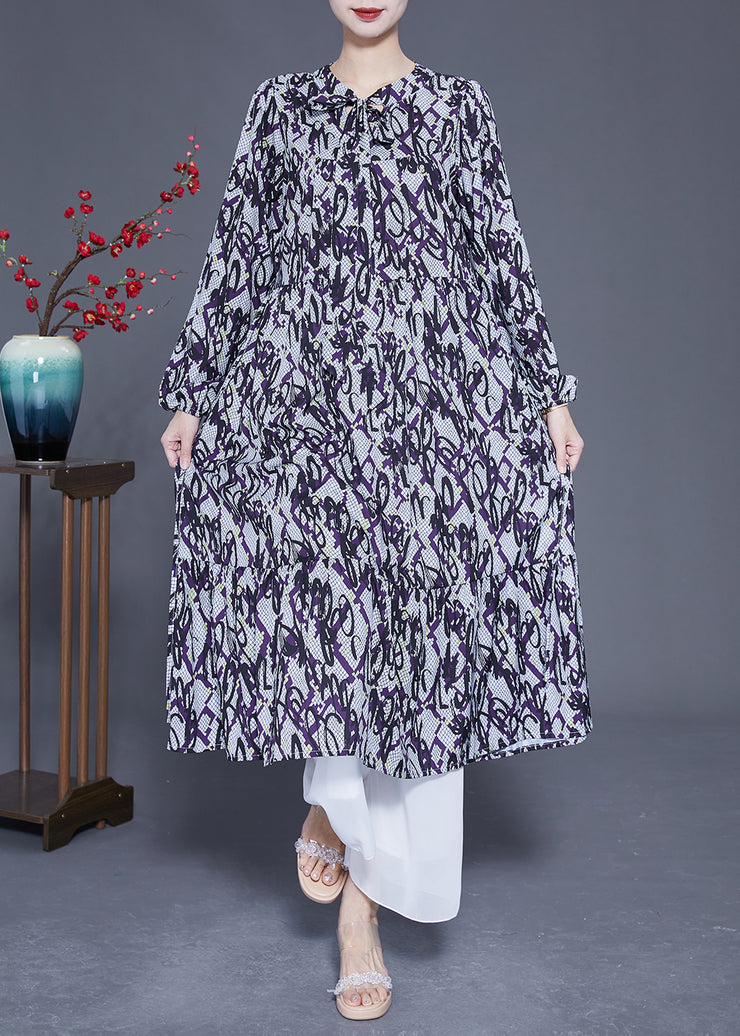 Bohemian Lace Up Patchwork Print Silk A Line Dress Spring