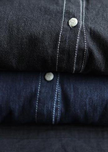 Bohemian Lapel Pockets Spring Tops Women Pattern Denim Blue Shirt - SooLinen