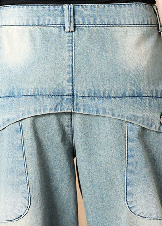 Bohemian Light Blue Button Pockets Casual Harem Fall Denim Pants