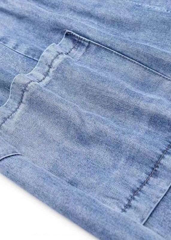 Bohemian Light Blue Elastic Waist Pockets Patchwork Cotton Denim Harem Pants Summer