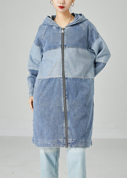 Bohemian Light Blue Oversized Patchwork Cotton Denim Coat Spring