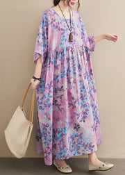 Bohemian Light Purple Oversized Print Cotton Holiday Dress Summer