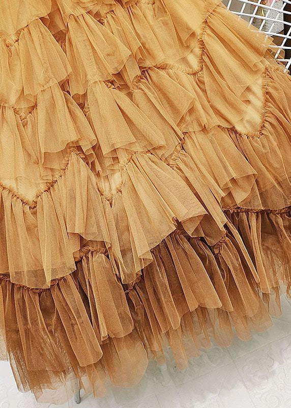 Bohemian Orange Elastic Waist Exra Large Hem Tulle Skirt Summer
