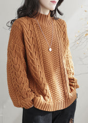 Bohemian Orange High Neck Chunky Oversized Cable Knit Sweater Winter