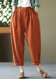Bohemian Orange High Waist Pockets Original Design Linen Harem Pants Summer