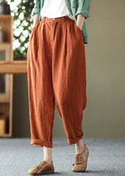 Bohemian Orange High Waist Pockets Original Design Linen Harem Pants Summer