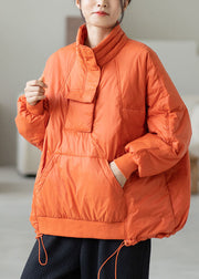 Bohemian Orange Hooded Drawstring Pockets Duck Down Down Pullover Sweatshirt Winter