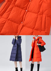 Bohemian Orange Hooded Pockets Duck Down Winter Coats Winter