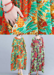 Bohemian Orange O-Neck Print Cozy Maxi Dresses Summer