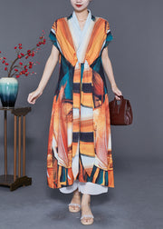 Bohemian Orange V Neck Print Chiffon Robe Dresses Summer