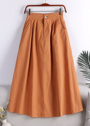 Bohemian Orange Zippered Button Pockets Elastic Waist A Line Skirt Fall