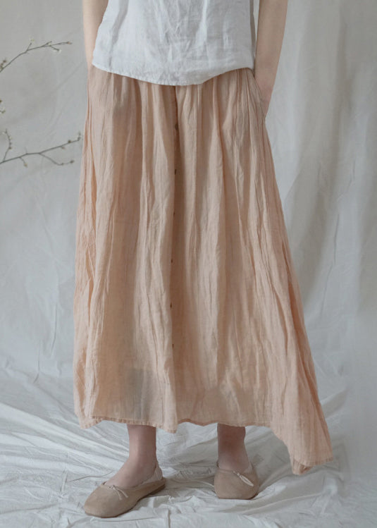 Bohemian Orange elastic waist wrinkled Linen A Line Skirts Spring