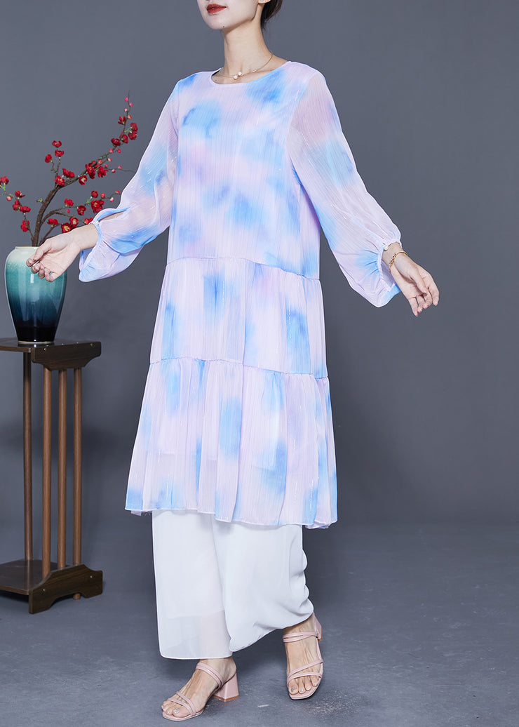 Bohemian Oversized Patchwork Tie Dye Silk Robe Dresses Lantern Sleeve