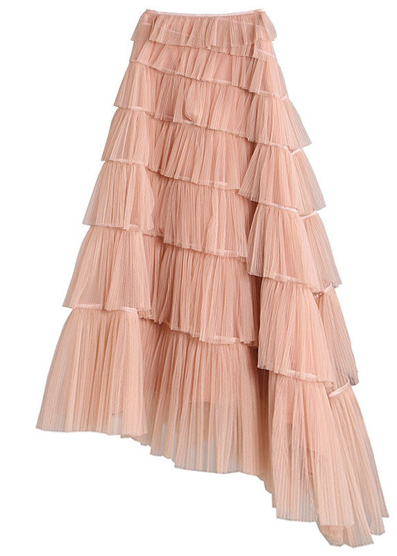 Bohemian Pink Asymmetrical Design Tulle Beach Skirts