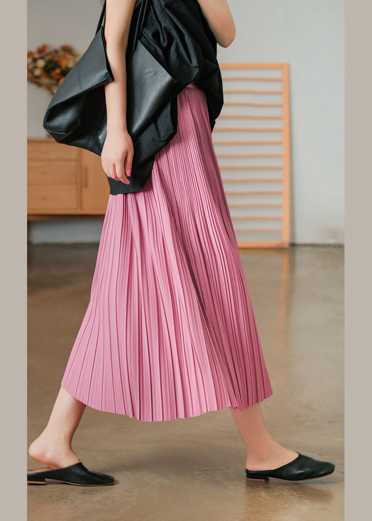 Bohemian Pink Elastic Waist Cotton Pleated Skirts