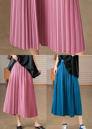 Bohemian Pink Elastic Waist Cotton Pleated Skirts