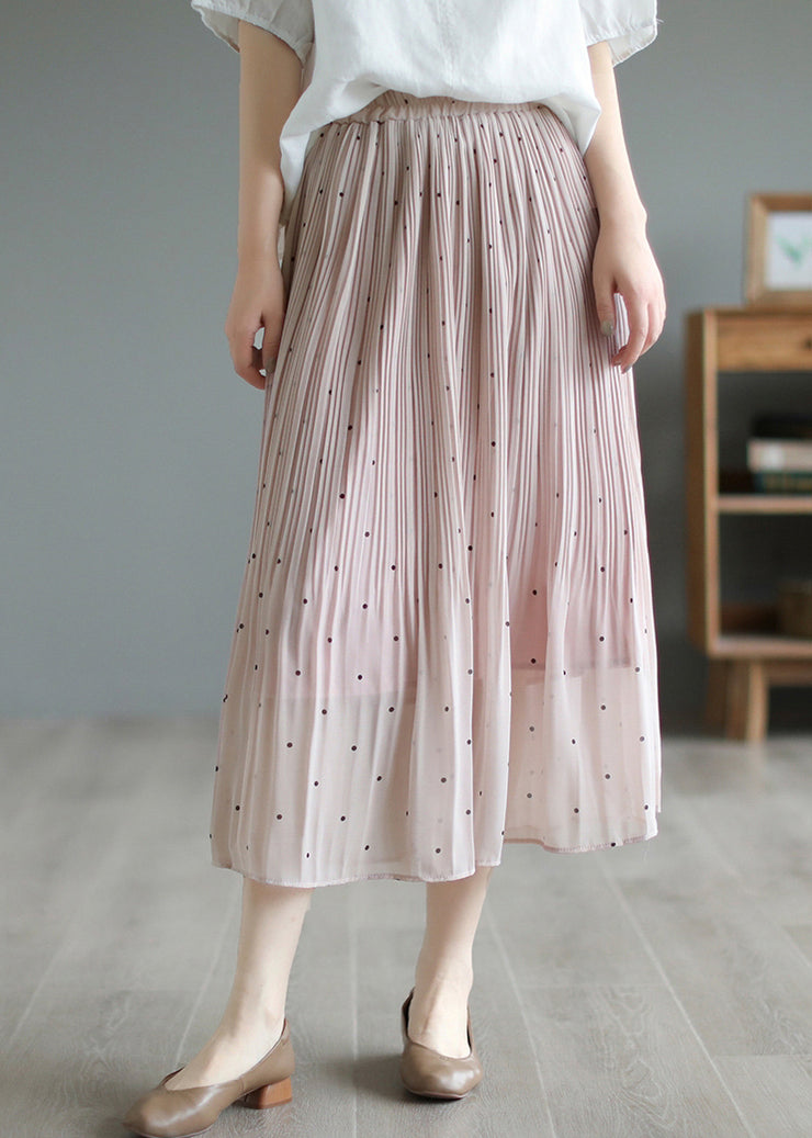 Bohemian Pink Elastic Waist Dot Print Chiffon Skirts Summer