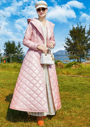 Bohemian Pink Hooded Lengthen Fine Cotton Filled Cinch Coats Winter