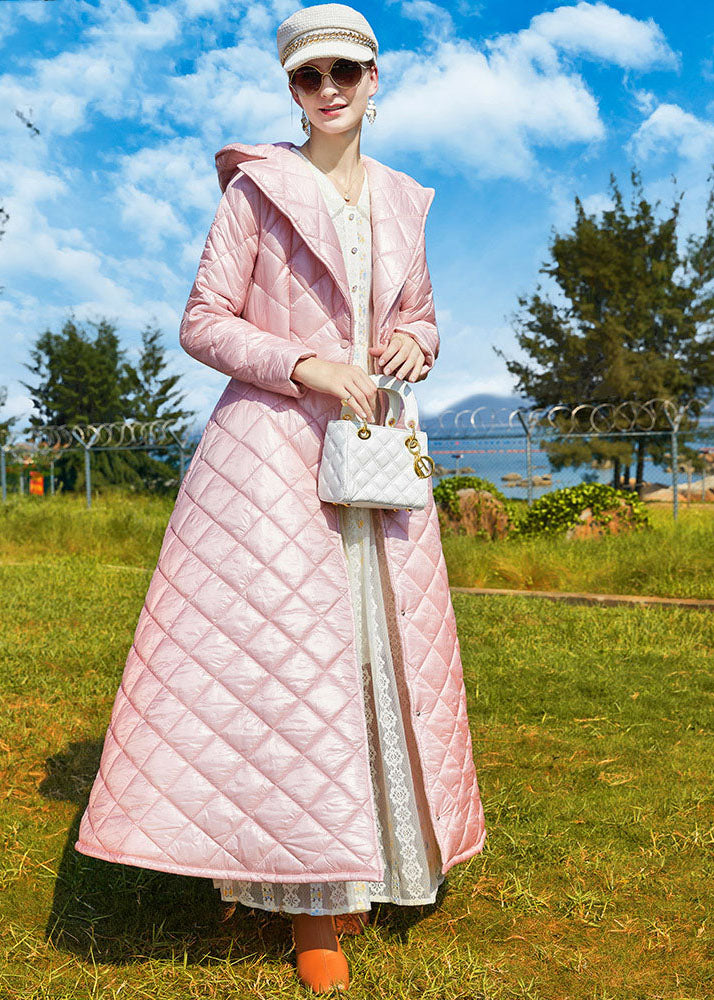 Bohemian Pink Hooded Lengthen Fine Cotton Filled Cinch Coats Winter