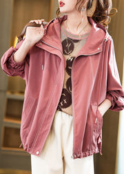 Bohemian Pink Hooded Oversized Cotton Coat Outwear Fall