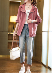 Bohemian Pink Hooded Oversized Cotton Coat Outwear Fall