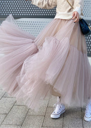 Bohemian Pink Patchwork Tulle Skirts Spring