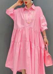 Bohemian Pink Peter Pan Collar Patchwork Cotton Dress Bracelet Sleeve