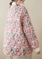 Bohemian Pink Pockets Print Plus Size Fine Cotton Filled Jacket Winter