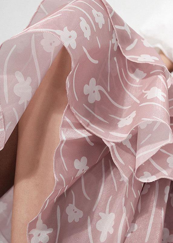 Bohemian Pink Print Ruffles Asymmetrical design Mermaid Skirt - SooLinen
