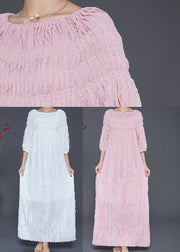 Bohemian Pink Slash Neck Wrinkled Robe Dresses Fall