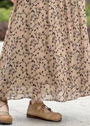 Bohemian Pink Wrinkled Pockets Print Patchwork Linen Skirts Summer