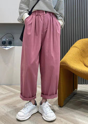 Bohemian Pink elastic waist wrinkled Pockets Cotton Pants Spring