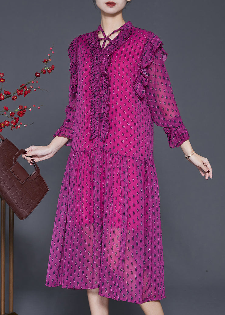 Bohemian Pitaya Print Ruffled Chiffon Dress Spring