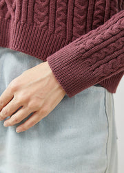 Bohemian Purple Chunky Oversized Cable Knit Sweater Winter