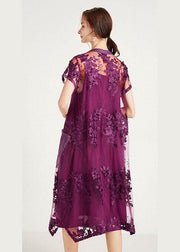 Bohemian Purple Fashion O-Neck A Line Summer Short Sleeve Two Pieces Set - SooLinen