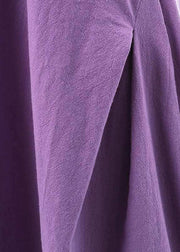 Bohemian Purple O-Neck Exra Large Hem Cotton Dresses Sleeveless