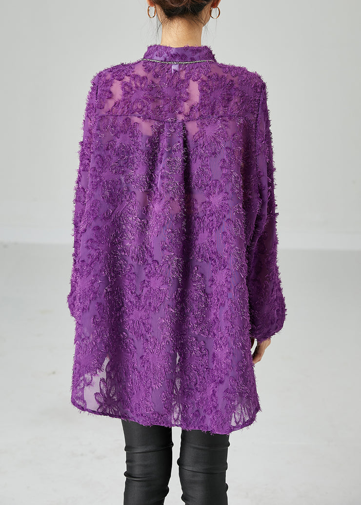Bohemian Purple Oversized Fluffy Lace Blouse Top Summer