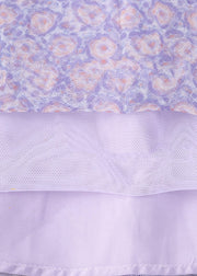 Bohemian Purple Print Faltenrock mit elastischer Taille Tüll Faltenrock Sommer
