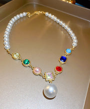 Bohemian Rainbow Alloy Crystal Pearl Gratuated Bead Necklace