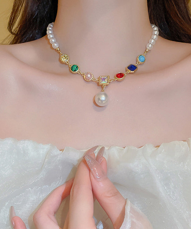 Bohemian Rainbow Alloy Crystal Pearl Graduated Bead Necklace