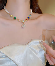 Bohemian Rainbow Alloy Crystal Pearl Graduated Bead Necklace